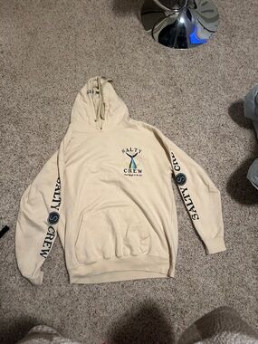 Salty Crew Cream Hooded Pullover with Logo Sleeve Graphics